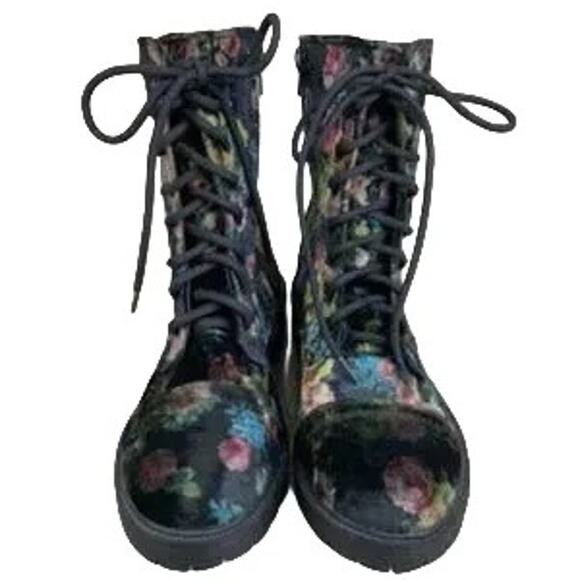 STEVE MADDEN Velvet Floral REX Combat Boots 90s Grunge Punk Alternative SZ 7.5 - Picture 2 of 8